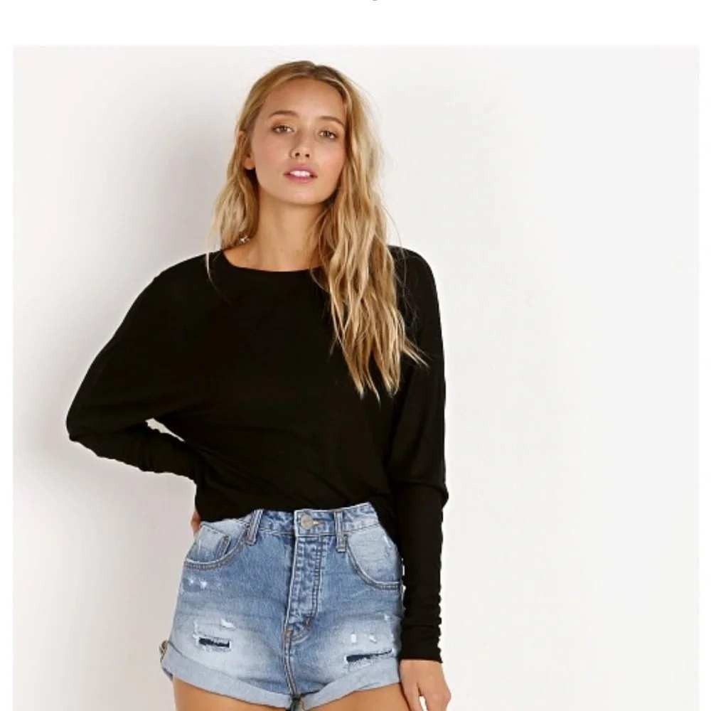 Joah Brown Black Ribbed Long Sleeve Slouchy Top One Size OS